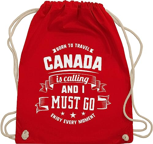 Turnbeutel Rucksack - Länder Fahnen und Flaggen - Canada is calling and I must go Weiß - Unisize - Rot - stoffbeutel baumwolle umhängebeutel beuteltasche bag bags baumwollrucksack stoff