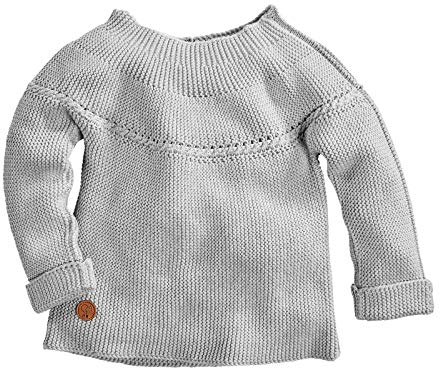 Bio Kinder Strickpullover 100% Bio-Baumwolle (KbA) GOTS zertifiziert, Hellgrau Melange, 110/116