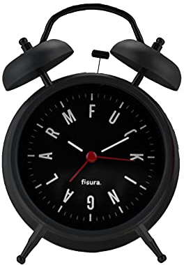 FISURA - Analogwecker ohne Ticken. Wecker mit Led-Nachtlicht. Zifferblatt 9 Zentimeter.11,7x5,5x16. Metall und ABS (Schwarz)