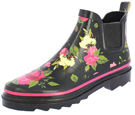 Beck Bottes en caoutchouc Wild Roses pour femme, Noir , 42 EU