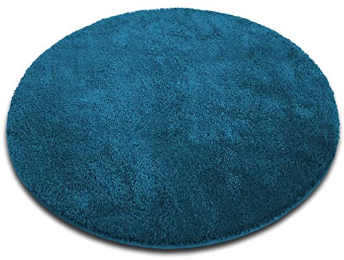 Floordirekt Badematte Sky - Badezimmerteppich - Weicher, dichter Hochflor - Rutschhemmend & Schnell trocknend - Geeignet für Fußbodenheizung - Eckig & Rund (Rund - Ø 95 cm, Petrol)