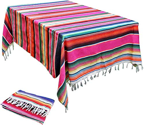 Boyigog-Tischdecke mit Quasten,gestreift, mexikanischer Stil,lila gestreift,Tischdecke mit Quasten,für Küche,Außenbereich oder Innenbereich (lila gestreift Tischdecke)