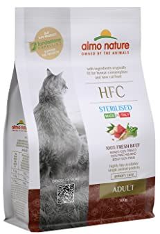 Almo Nature HFC Adult Sterilized - Trockennahrung für Katzen mit frischem Rind ursprünglich Lebensmittelqualität und werden jetzt für Katzennahrung verwendet