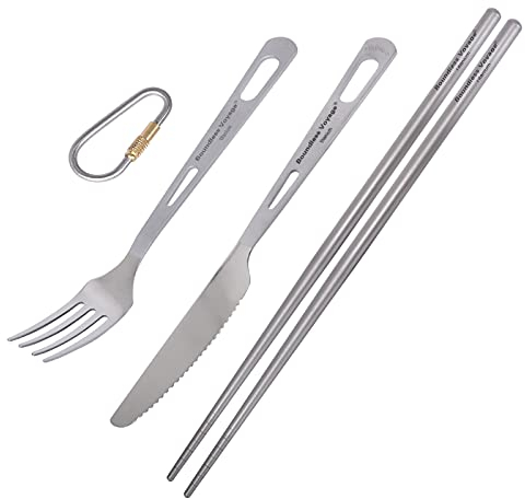 iBasingo Camping Besteck Set Titan Outdoor Feldbesteck Koch Geschirr Gabel Messer Essstäbchen Indoor Ultraleichtes Tragbar Travel Picknick Wandern Rucksack Tägliche Utensilien 3 Stück/Los Ti1049T