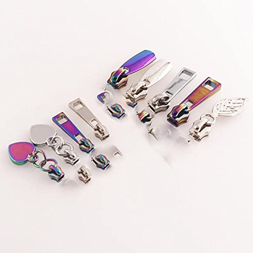 Rainbow/Silver Head Zipper Slider Puller, Blätter/Herz Long Pull Zipper Heads, Loose Zipper Slider Nähhandtasche Hardware Bag-F, 10 PCS