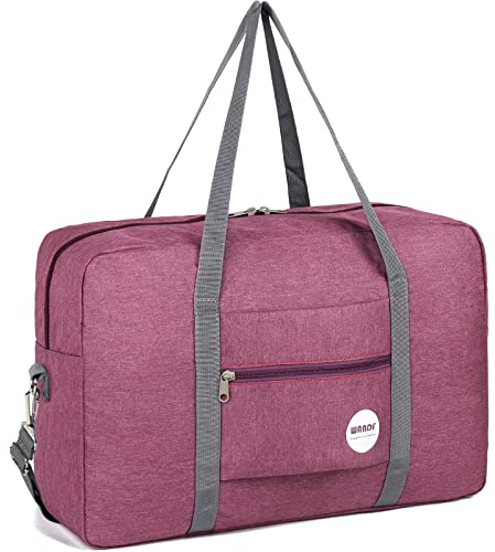 Handgepäck Tasche für Flugzeug Reisetasche Klein Faltbare Handgepäck Koffer 55x40x20cm / 45x36x20cm Sporttasche Krankenhaustasche Weekendertasche von WANDF (B - Denim Weinrot mit Schultergurt)