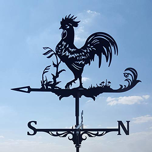 Dantazz Wetterhahn Fürs Dach, Wetterhahn Metall für Garten, Windrichtungsanzeiger Garten mit Stab, 3D Wetterhahn Hahn Form Dekoration, für Garten Hinterhof Terrasse Hof Dach Ornament (Schwarz)