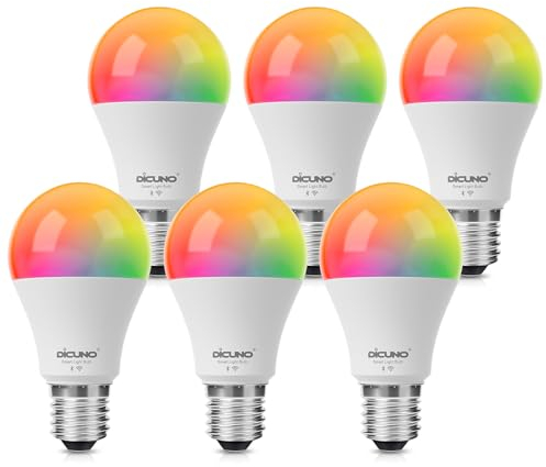 DiCUNO Alexa Glühbirne E27, smarte Lampe 9W, WLAN Birne Warmweiß, Kaltweiß, RGBCW Farbwechsel per App steuerbar, kompatibel mit Alexa/Echo, Google Home, kein Hub erforderlich, 6er Set