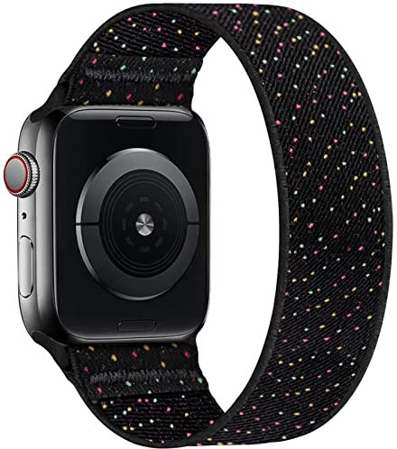 ENJINER Stretchy Nylon Solo Loop Bands Compatible with Apple Watch 38mm 40mm 41mm 42mm 44mm 45mm 49mm Ultra iWatch Series 8 7 6 SE 5 4 3 Strap, Sport Elastic Braided Men, 38/40/41mm M Black Unity