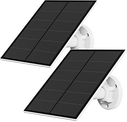 Lot de 2 panneaux solaires de 5 W pour caméra de sécurité sans fil Étanche Alimentation continue pour caméra de surveillance à batterie rechargeable Port micro USB Support mural de sécurité