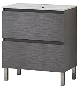 Baikal Badezimmermöbel-Set mit Waschbecken, Möbel mit Füßen, in verschiedenen Ausführungen, Melamin 16, ohne Spiegel, Tür + Schublade 80 cm, Asche, 280034894, 80 x 46 x 82 cm