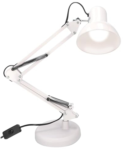 EDO Retrò Lampada da Tavolo con Pinza, Lampada da Scrivania Vintage a E27 Bianco PIXI, Illuminazione da Comodino Luce Orientabile con Braccio Oscillante di 50 cm, per Unghie, Casa o Ufficio, Lettura
