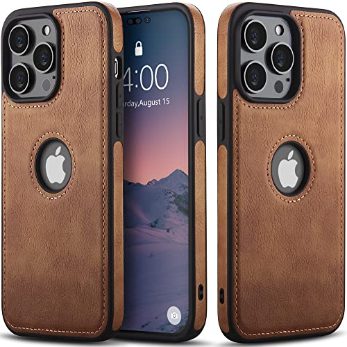 Hulveze Custodia in Pelle PU per iPhone 14 Pro, Retro Premium Lusso in Pelle PU Sottile Morbida Antiscivolo Impugnatura Paraurti Flessibile Antiurto Cover Protettiva per iPhone 14 Pro 2022(Marrone)