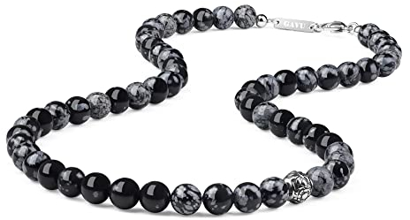 GAVU Handgemachte Schneeflocke Obsidian Herren Heilende Kristall Halskette 55cm
