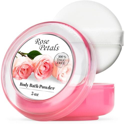 R-NEU Lot de 1 poudre corporelles pour femme avec bouffée, 100% sans talc, élégante poussière parfumée aux pétales de rose, après le bain pour peau douce, taille XL (142 g)