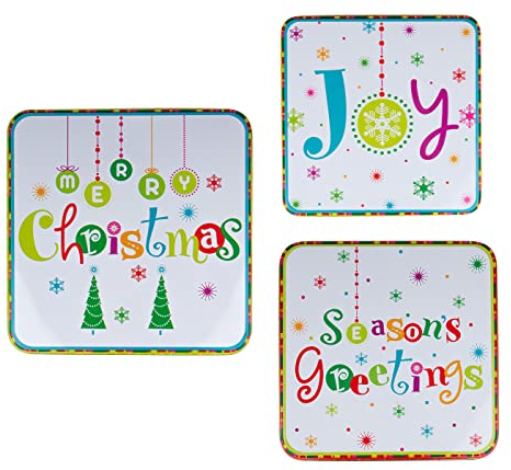 Alsino Keksdosen Weihnachten rund mit Deckel im 3er Set Plätzchendose Keksdose, Geschenkbox für Weihnachten Nikolaus - aus Metall, Modell Merry Christmas