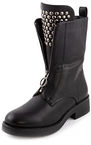 Toocool Stivali Donna Biker Anfibi Motociclista Borchie Zip Casual GR-6643 [38,Nero]