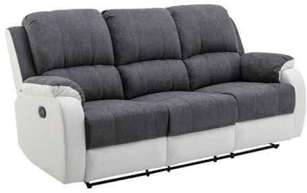 Vente-unique-Relaxsofa 3-Sitzer - Microfaser & Kunstleder - Grau & Weiß - Brody