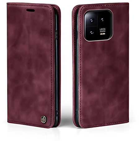 LBH Handyhülle für Xiaomi 13 5G in Weinrot mit Karten- und Geldfach Smartphone Hülle mit Standfunktion Flip Case Schutzhülle Magnetverschluss Vintage