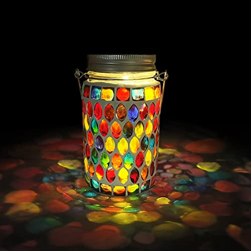 TOTHDATE 1PCS Solar Mosaik Leuchte für Außen, On/Off Glas Mosaik Hängend Licht Solarlaterne Tischleuchte IP65 Wasserdicht für Rasen Pfad Hof Deck Boden Teich, Rot Mosaik Licht
