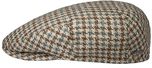 Stetson Kent Tricolour Houndstooth Flatcap Karierte Mütze aus Seide und Wolle Elegante Schirmmütze Klassisches Karomuster Made in Germany Herren Ganzjährig beige 58 cm