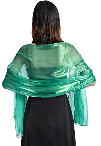 NiceYnn Elégant Echarpe Brillante Femme Châle Longue Foulard pour Mariage Cocktail Cérémonies Soirée Plage Vert Foncé