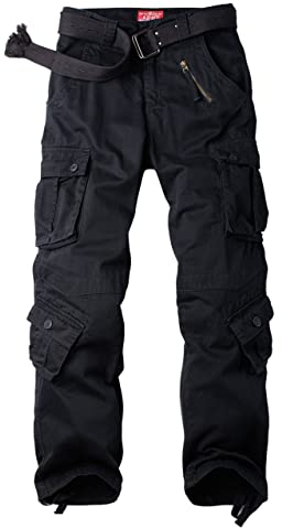 Ycfish Damen Hosen Cargo Hose Multi Taschen Wanderhose Workwear Reißverschluss Armee Militär Outdoorhose Relaxed-Fit Trekkinghose Cargohose Black 8-Tag 38