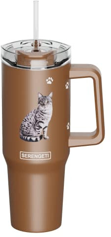 SERENGETI 40oz Ultimate Tumbler with Handle and Straw - Vacuum Insulated Tumbler with Straw and Lid - Stainless Steel Travel Mug for Pet Lovers - 3D Designs of your favorite Cat (Orange Tabby)