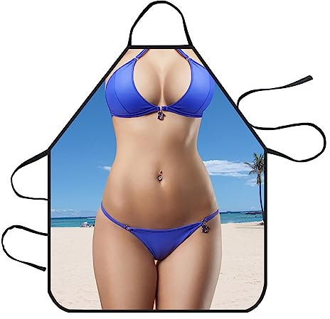 WUDQIJI Motiv Schürze: Ustige Küchenschürze Grillschürze mit 3D-Muster-Design, Sexy Woman Motiv, Rot Blau, Einheitsgröße, Unisex, APRON