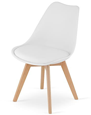 Home Collective Esszimmerstuhl Stuhl Wohnzimmerstuhl Weiss mit Vollholzbeinen in Natur, bequemer & Stabiler Schalenstuhl