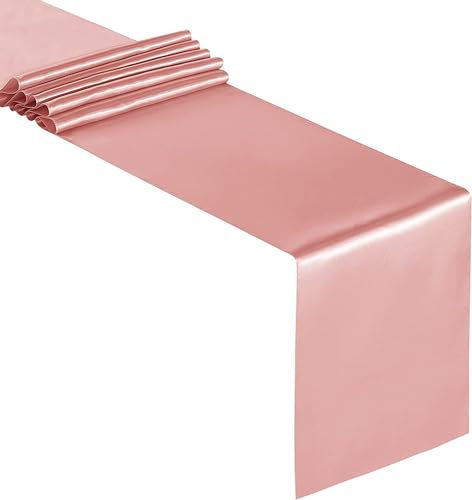 Wambere 2 Stück Tischläufer,30cmx275cm Zartes Satin Tischband,Table Runner Tischdeko für Esszimmer Party Urlaub Dekoration Hochzeit Festliche Dekoration zu besonderen Anlässen Deko,Rosa A