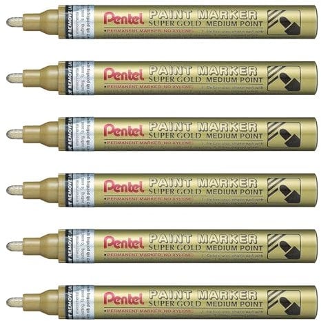 Pentel Paint Marker MMP10 Set of 6 Paint Markers Round Tip Medium Gold