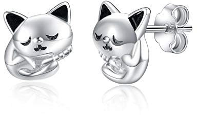 Katze Geschenke für Katzenliebhaber 925 Sterling Silber Katze Ohrringe für Frauen Mädchen Kätzchen Katze Studs Schmuck Geschenke