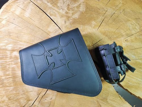Clean Malteser Blackline Seitentasche linke Seite Schwingentasche kompatibel mit Harley Davidson Sportster Tasche Motorradtasche Motorrad Leder schwarz Bobber HD Custom Chopper ORLETANOS schwarz Biker