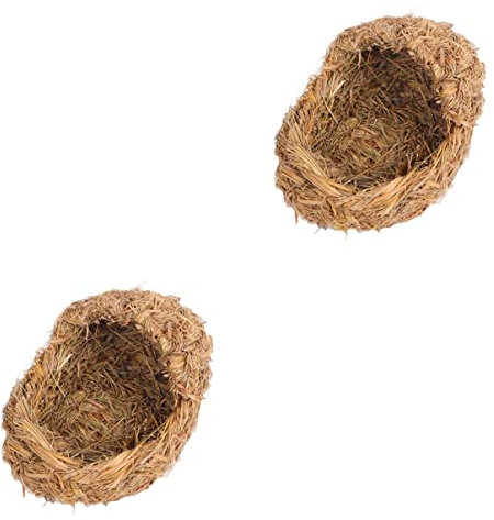 FRCOLOR 2 STK Haustierbett Aus Stroh Heu Für Kaninchen Hamger Kaninchen Heubett Gras Gewebtes Haustier Kaninchengras Kleiner Rattenkäfig Versteckte Grashütte Kleine Berggras Weben