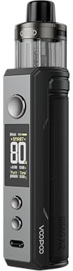 TVDC Voopoo Drag X2 Pod Kit, 5-80 W Adjustable, Display 0.96 TFT Screen, Battery Capacity 18650 * 1 (Not included), Sturdy and Stylish, 2ml Cartridge No Nicotine (Grey Metal)