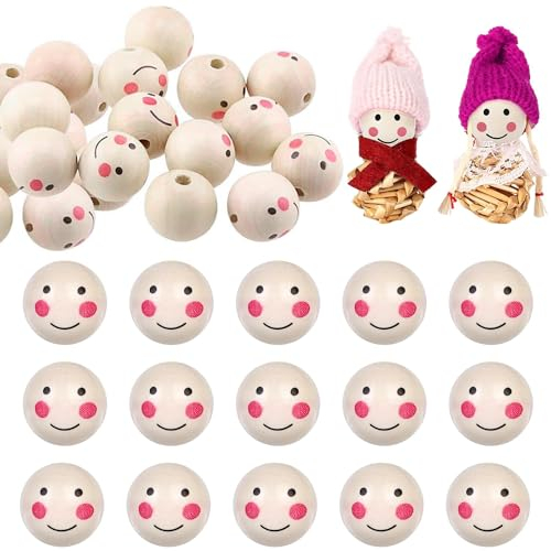 Holzkugeln 20mm Holzperlen Mit Gesicht Smile Face Holzkopf 60stk Bastel Holzköpfe Für Schlüsselanhänger Häkeln Weben Engel Handwerk Makramee DIY Schmuck