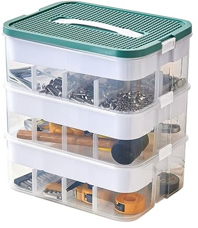 APACALI Stackable Toys Organizer Storage Box, 3 Layer Plastic Storage Boxes with Adjustable Compartments, Clear Containers for Building Brick Dolls Toys (Green)