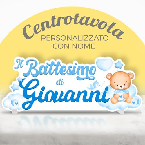 Centrotavola personalizzato battesimo bimba bimbo. Decorazione Battesimo bambina, Misura 50cm (Battesimo)