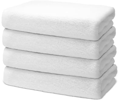 Lot de 4 Serviettes de Bain 70x140cm | Ensemble de Serviettes de Douche Grande Taille | 100% Coton Premium | Epais 500g/m2 | Linge de Bain Doux & Absorbant | Oeko-TEX | Marque Ôhm | Blanc