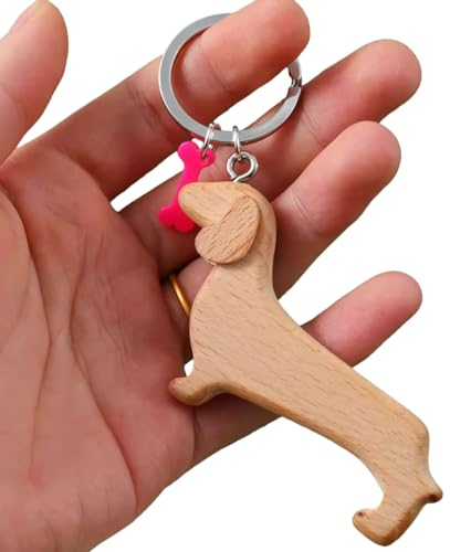 frechdachshund Dackel Schlüsselanhänger – coole Dackel Geschenke für Damen – Hund Schlüsselanhänger – Stilvolle Dackel Deko für jede Gelegenheit (Holzoptik)