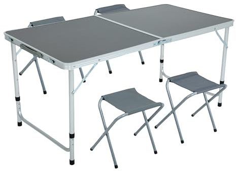AKORD | Ensemble Touristique AGIS | Ensemble de Camping | Mobilier de Camping | Pliable | Portable | Solide | Grande Table | Chaises Confortables | Charge maximale de 110 kg | Gris foncé