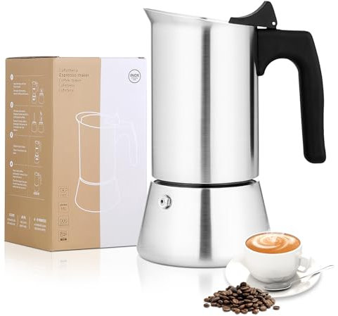 VONATES Stovetop - Caffettiera per caffè espresso in acciaio inox, 6 tazze da 300 ml (tazza spresso = 50 ml), caffettiera italiana per piani cottura a induzione, caffettiera per campeggio e casa