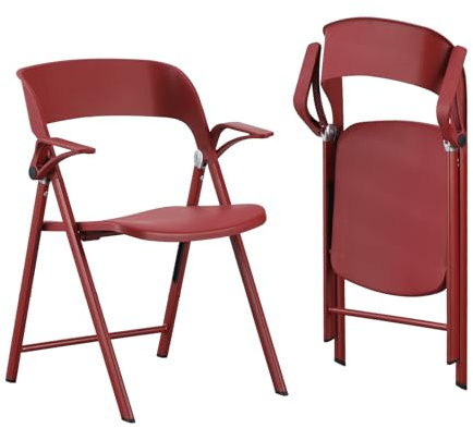TAO ONE Bürostuhl, verstellbare Armlehnen, Kunststoff-Klappstühle für draußen, zusammenklappbare Esszimmerstühle, tragbarer Klappstuhl für drinnen, draußen, Hochzeit, Party, Büro, Balkon, Garten (Rot,