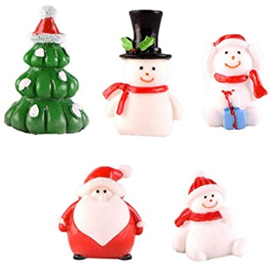 SMELEYOU Decorazione natalizia per acquario ornamentale, 5 pezzi, albero di Natale, Babbo Natale, pupazzo di neve, statua in resina, grotta acquatica