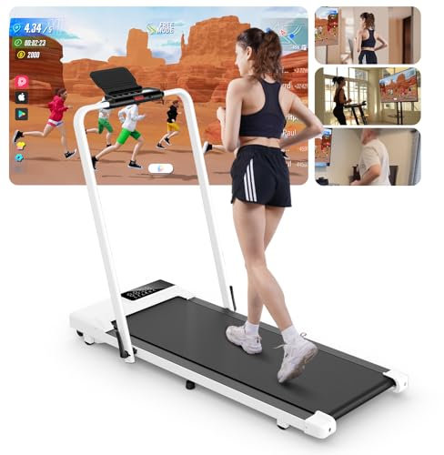 Lacuffy 2-in-1 Walking Pad Geeignet für High-Tech-Geräte, 12 km/h Raceable Laufband Klappbare, Max 136 kg Laufband Schreibtisch, Laufband für Zuhause mit APP-Steuerung & Multi-Runner-Rennen