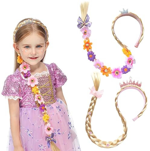 Perruque Raiponce Perruque Princesse Enfant, Perruques Déguisement, Tresses Cheveux Extensions, Tresse Cheveux Raiponce Princesse, Perruque Raiponce Crown Type, pour Carnaval Haloween Fête