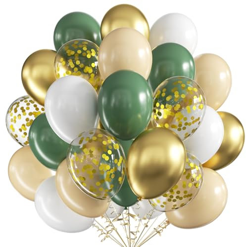 Luftballons Grün Gold,60 Stück 12 Zoll Avocado Grün Ballons,Gold Ballons Geburtstag,Latex Beige Luftballons Geburtstag für Geburtstags Hochzeit Verlobung Neujahr Partydeko