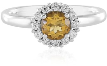 Cavill Citrin Ring Silber 925er Sterling platinierter Damenring mit 0,45 ct leuchtendem brasilianischem Citrin & 0,194 ct Zirkon Halo, eleganter Rundschliff Ring in Größe 19-20