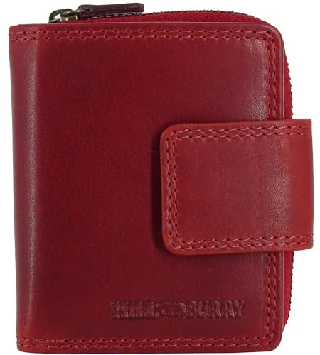 Hill Burry mit RFID Schutz kleine Geldbörse Portemonnaie, Portmonee aus Leder Frauen Damen Langbörse Geldbeutel Geldtasche Frauen Design Hill Burry Kollektion (Rot ohne Muster)